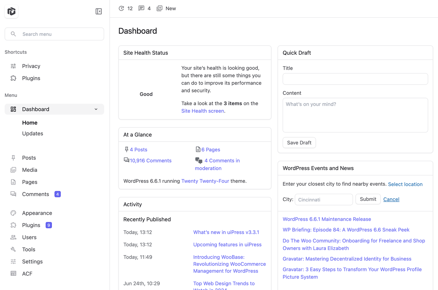 Modern WordPress admin interface