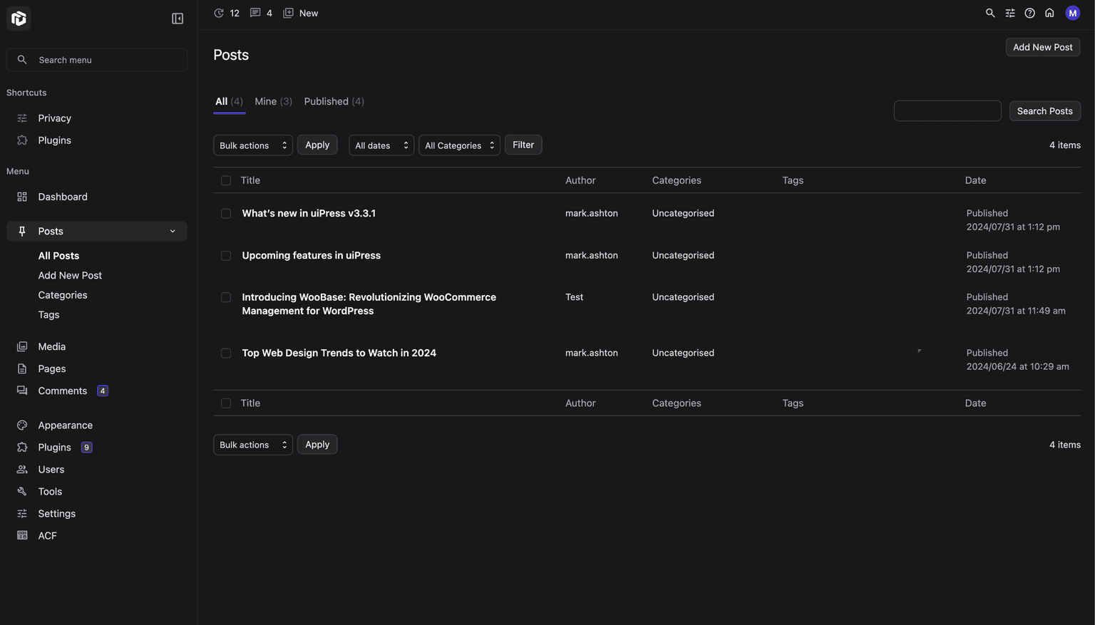 uiXpress WordPress Admin Theme Interface