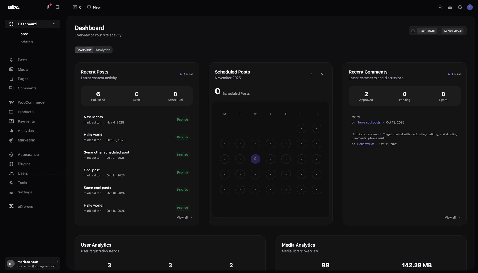 uiXpress modern WordPress dashboard interface