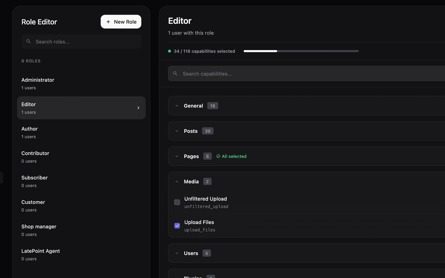 WordPress Role Editor with capability intelligence.