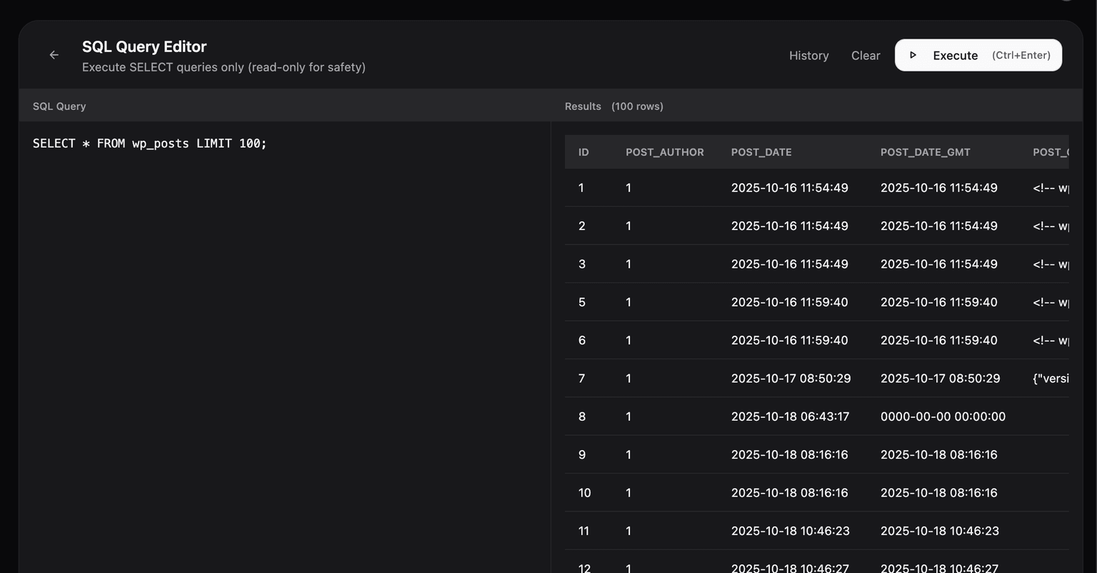 uiXpress SQL editor with query results